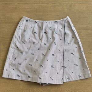 Striped Wrap Skort with Navy Floral Embroidery, Size 8